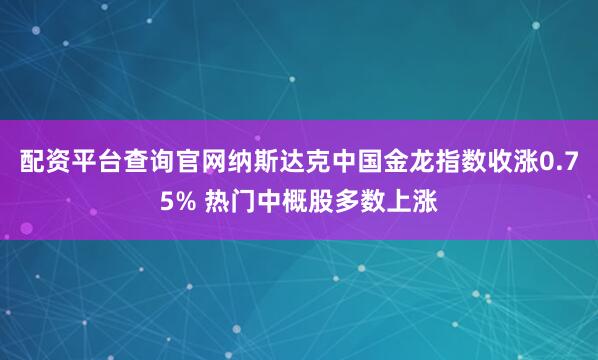 配资平台查询官网纳斯达克中国金龙指数收涨0.75% 热门中概股多数上涨