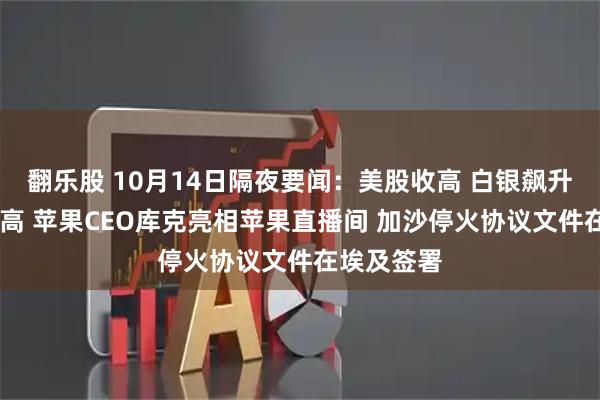 翻乐股 10月14日隔夜要闻：美股收高 白银飙升 金价创新高 苹果CEO库克亮相苹果直播间 加沙停火协议文件在埃及签署